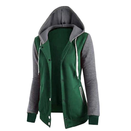 Lässige Damen Winter Colorblock Langarmjacke Knopf Kapuze Kordelzug Mantel