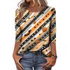 Women's Casual Halloween Print Pullover Top Three Quarter Sleeve Round Neck Shirt Lightweight Comfortable Fabric