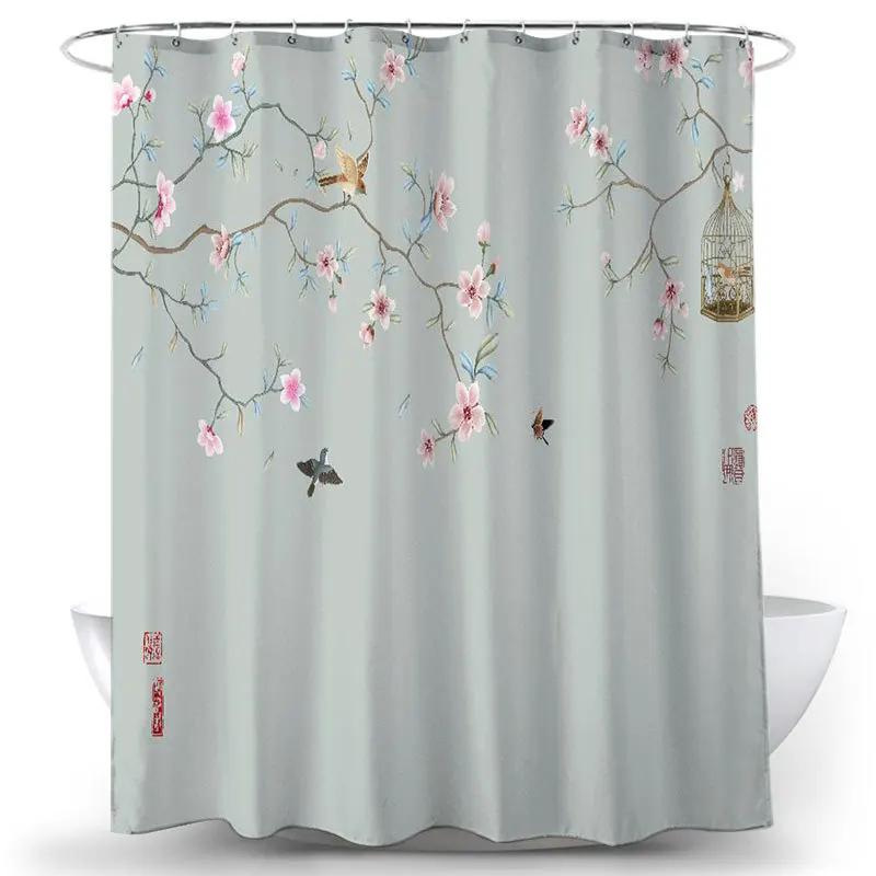 Flower And Bird Shower Curtain Waterproof Bathroom Decorative 3D Printed Fabric Decorative Shower Curtain Cortina De La Ducha