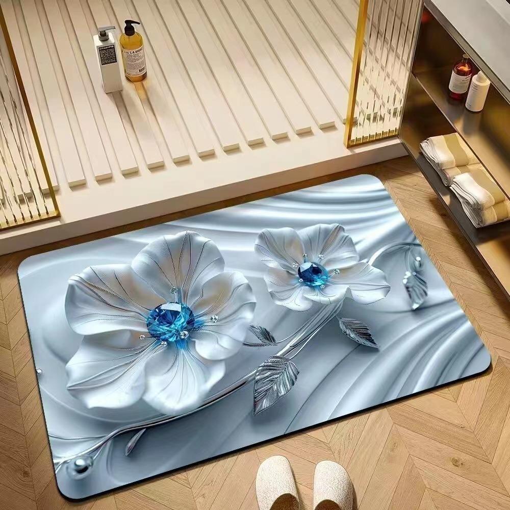 Blumendruck Badezimmer Verdickungsmatte Bad Rutschfeste Teppiche Waschbecken Badewannenseite Bodenläufer Duschraum Fußmatte Memory-Schaum 3D-Pad
