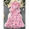 French Style Fancy Print Chiffon Dress Women's Ruffles Patchwork Waist-Slimming Slim Looking Elegant Elegance Pleated Dress