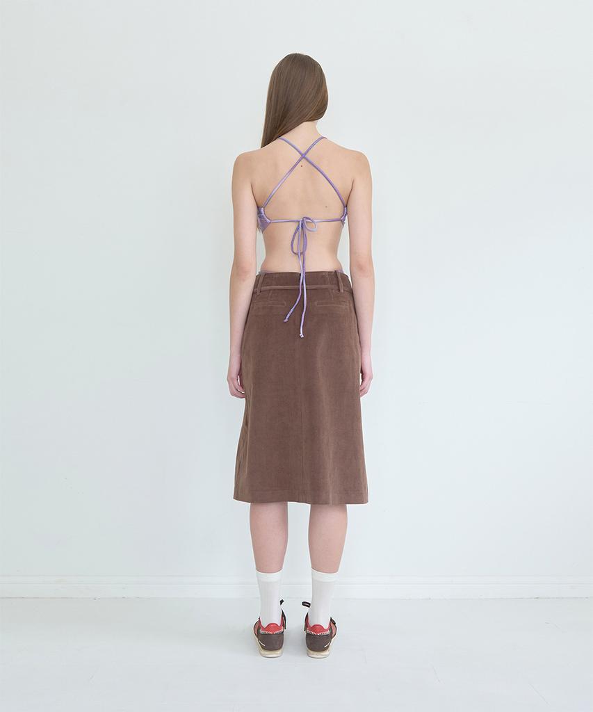 Pisis String Belted Corduroy Skirt_Brown