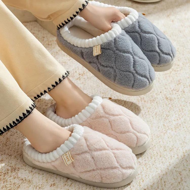 Fashion Men Warm Slippers House Women Furry Slides Autumn Winter Concise Couples Fluffy Slipper Bedroom Non-Slip Flats Soft Plush Shoes