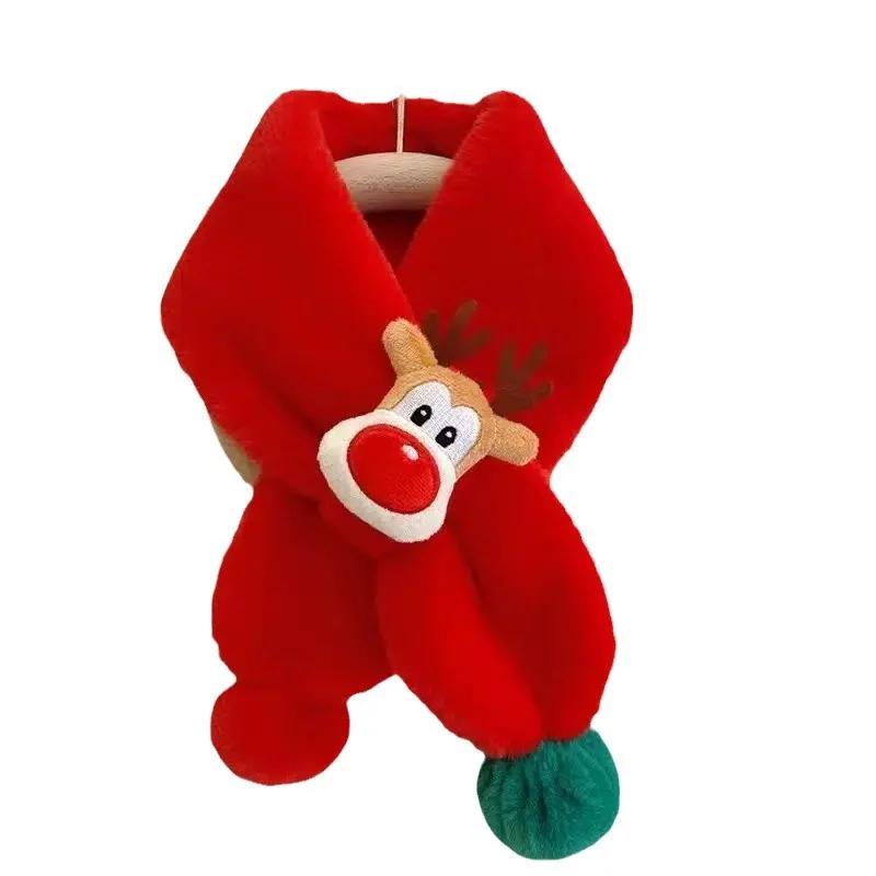 Windproof Kids Scarf Winter Plush Thickened Reindeer Christmas Design Baby Neck Warmer Cozy Unisex Safety Certified Cute Wear