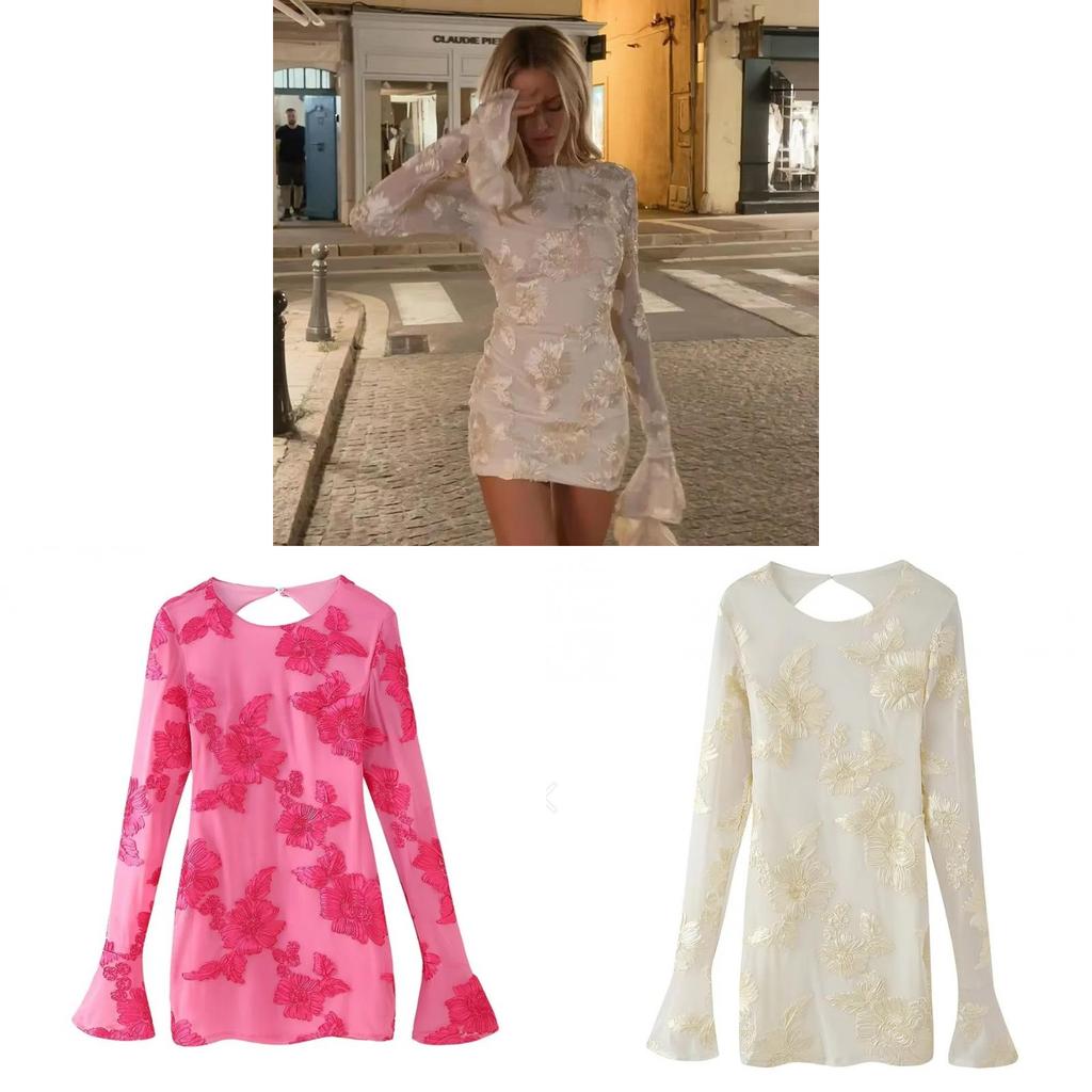Elegante Vestido de Fiesta de Poliéster Con Flores Repujadas Fluidas Para Mujer
