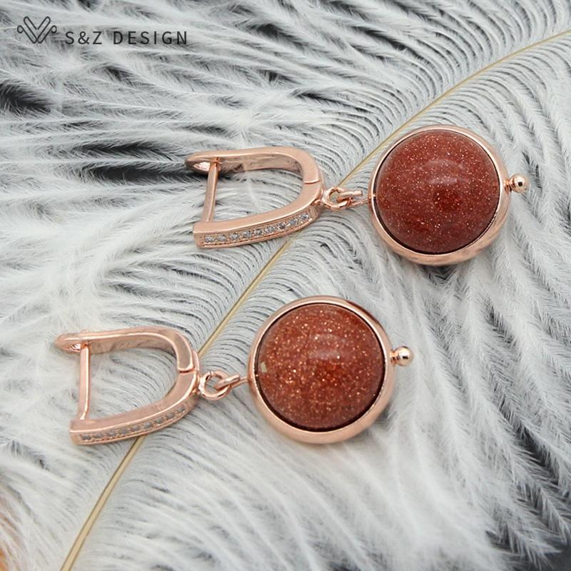 Trendy Rose Gold Color Imitation Turquoises Beads Drop Earrings For Women Wedding Fashion Party Gift