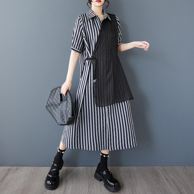 Short Sleeve Plus Size Vintage Stripe New In Dresses for Women Casual Loose Long Summer Shirt Dress