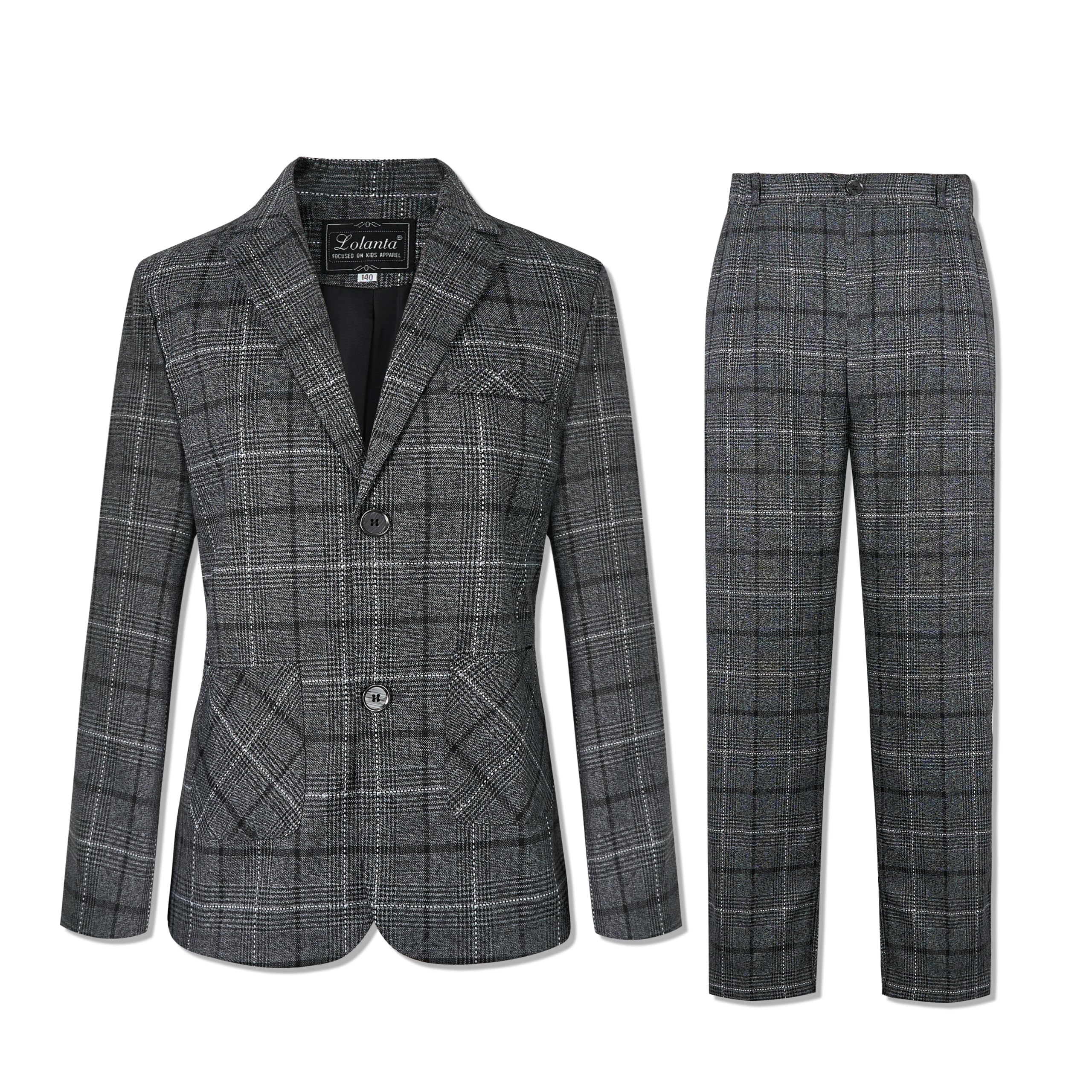 

LOLANTA Boys Formal Suit, Kids Checkered Suit Set (Top and Bottoms), Gray, Size 150, for Entrance Ceremonies, Graduations, Recitals, Kindergarten Gr