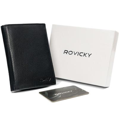 Stylish Men's Wallet Made of Genuine Leather, Black, RFID Protection - Rovicky