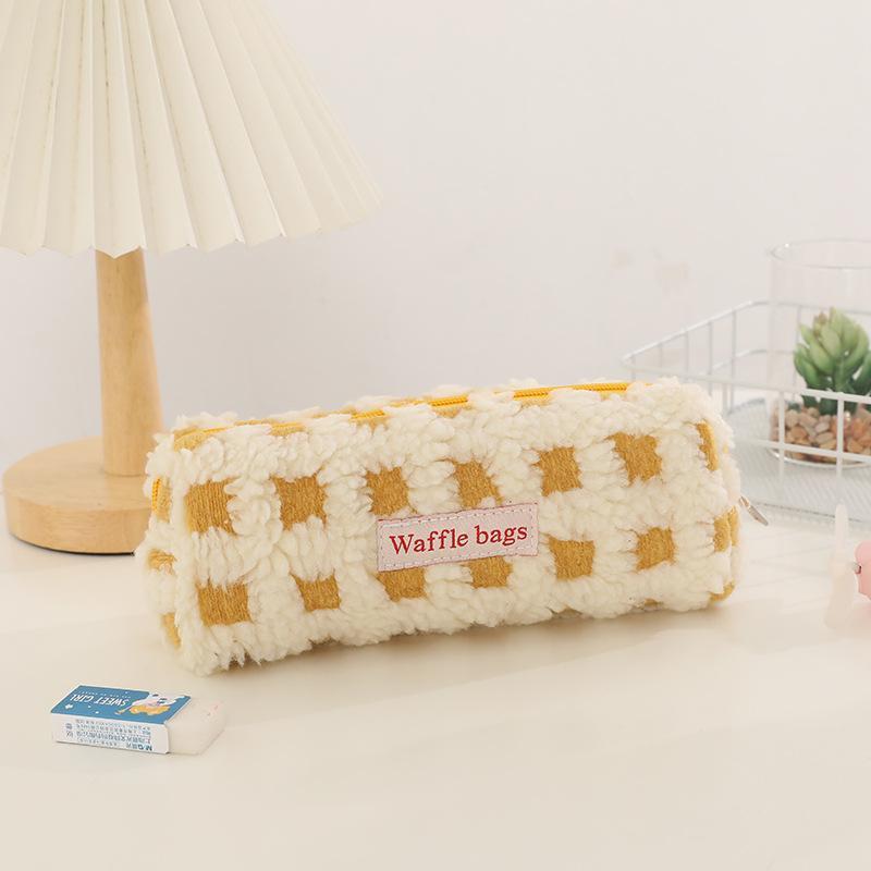 Waffle Lamb Plush Pen Bag Japanese INS Style Pencil Pouch Small Student Stationery Storage Bag School Supplies