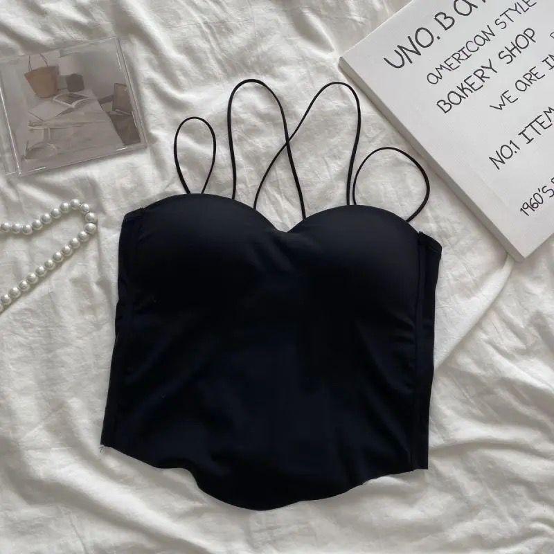 Hot Girl with Chest Cushion Pure Desire Cross Suspender Vest Women's Summer Sexy Beautiful Back Worn Externally Worn Internally Short Underwear