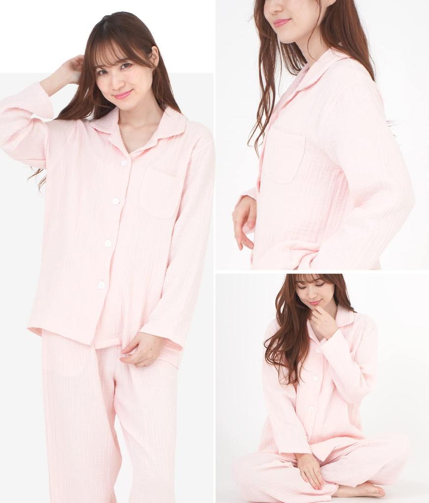 Originlife Loungewear [Originlife] Pajamas, 3-layer Gauze, Pink, 100% Cotton, Fluffy, Mom, Maternity,