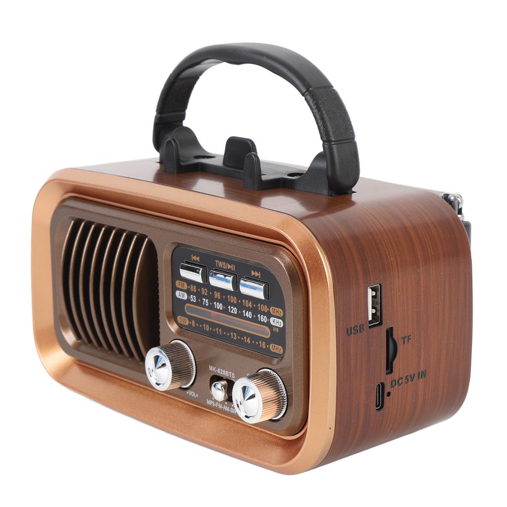 Retro Radio with   Spker Memory Card USB Playback Solar Battery Powered Rechargble Portable AM FM Radio for Outdoor Camping