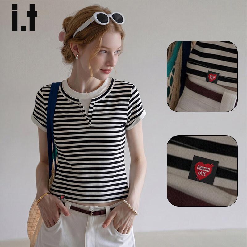 :CHOCOOLATEit Women s Color-block Fake Two-Piece Short Sleeve T-Shirt XL