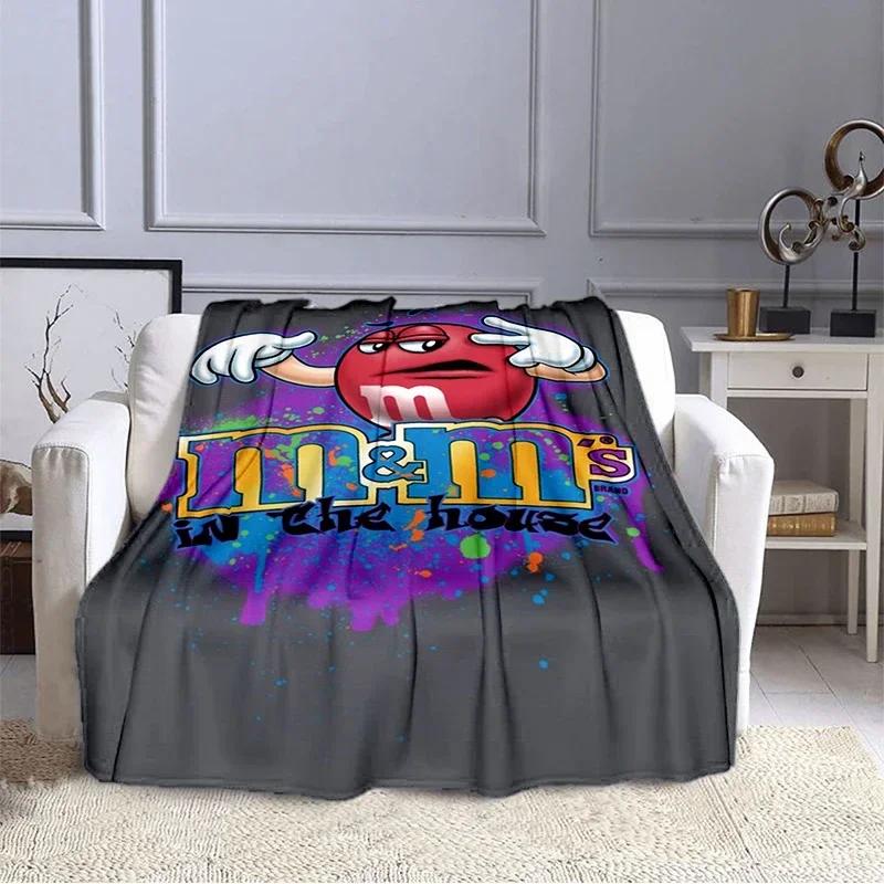 M&M Bohnen Schokolade Cartoon Aufdruck Plüschdecke, Modisch, Warm, Wandern, Zuhause, Sofa, Bettwäsche, Kinderbettdecke Geschenk