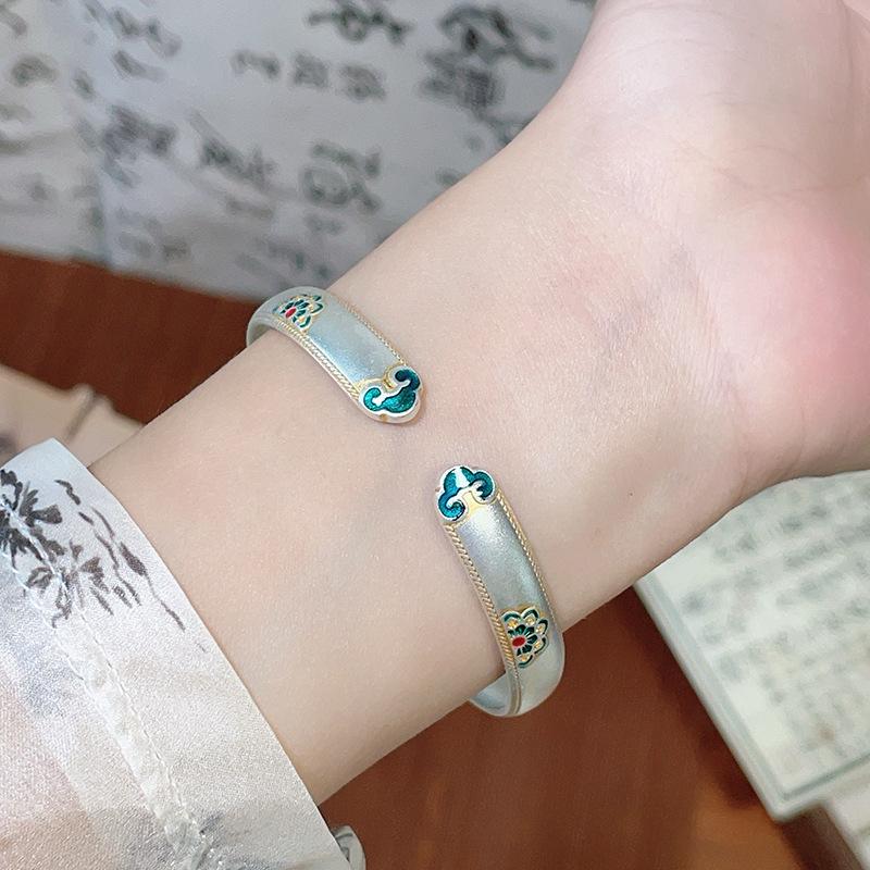 Chinese Ruyi Lotus Enamel Bangle – High-End Five Treasure Design