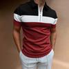 Summer Men's Casual Striped Houndstooth Digital Print T-Shirt Zipper Polo Shirt