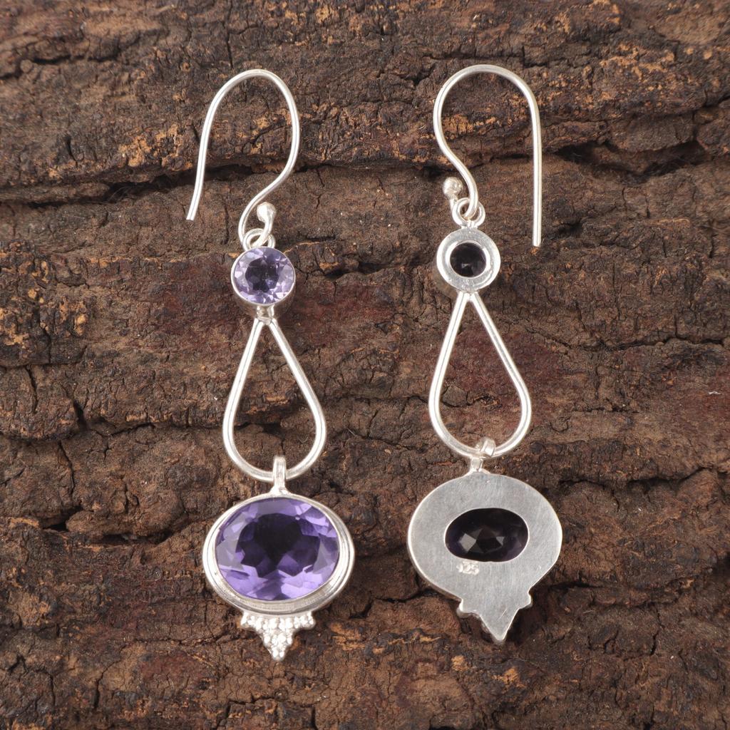 Natürlicher Iolith Edelstein 925 Sterlingsilber Schmuck Handgefertigte Hängeohrringe 2.50" EE-132-2