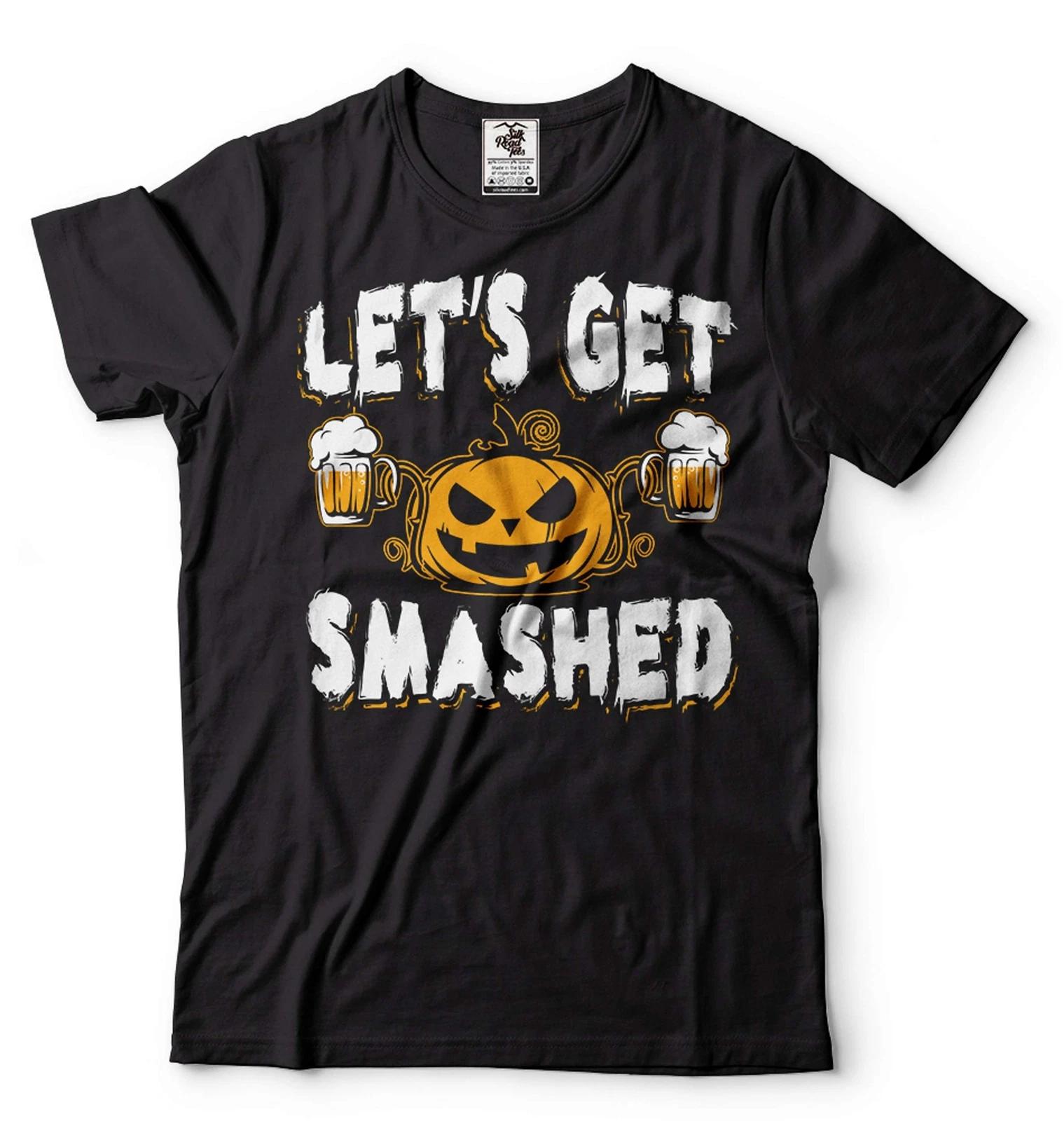 Let s Get Smashed Shirt Funny Halloween Pumpkin Beer Drinking Party Shirts L