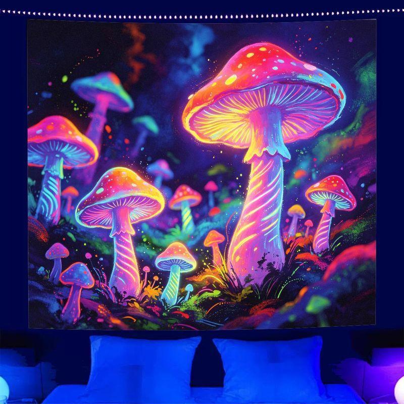 Mushroom Fantasy Forest Tapestry Psychedelic Neon Background Wallpaper Esports Room Decoration Home Decoration