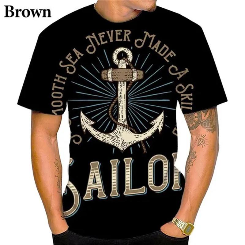 Maritimt anker 3D-trykk T-skjorte Oversize Menn Kvinner Vintage Kortermet Casual T-skjorter Sommer Allsidig O-hals Streetwear Unisex