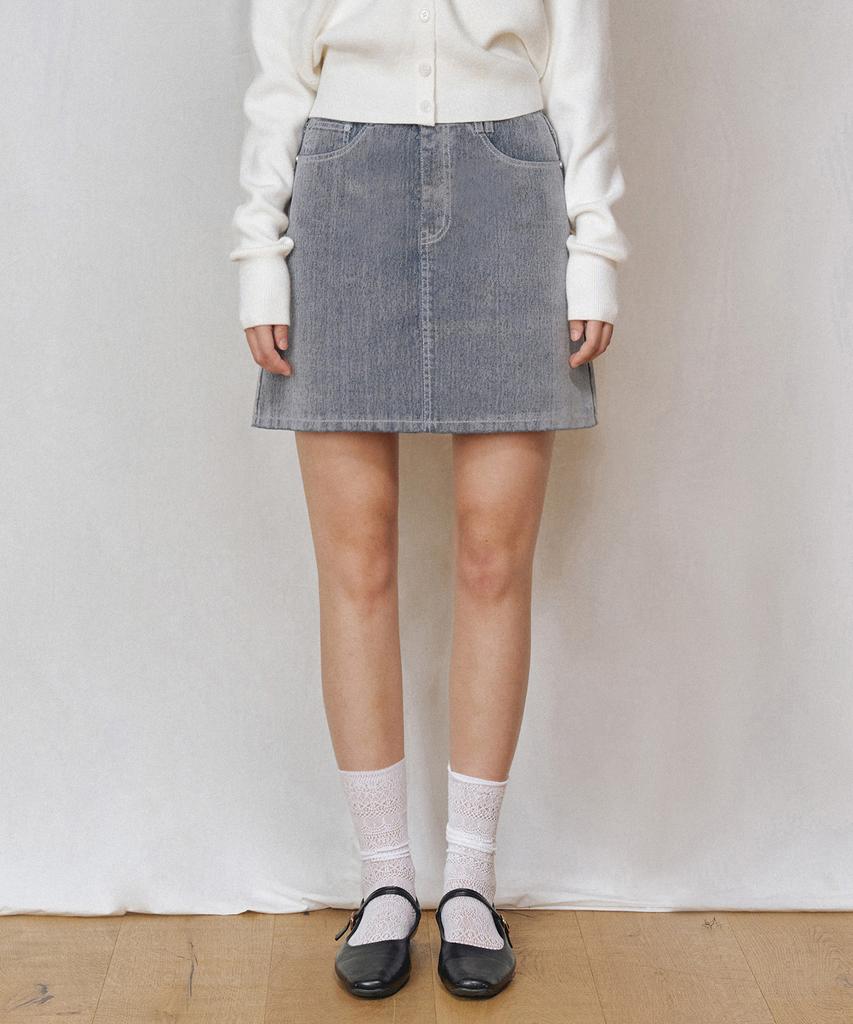 Deketeuumeon [Velvet Denim] Velvet Mini Skirt Dcsk007Fogblue