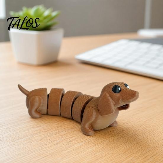 Miniature Dachshund Statue 3D Printed Figurine, Articulated Dog Fidget Toy, Puppy Collectible PLA Figurine Figure with Movable Joints, Desktop