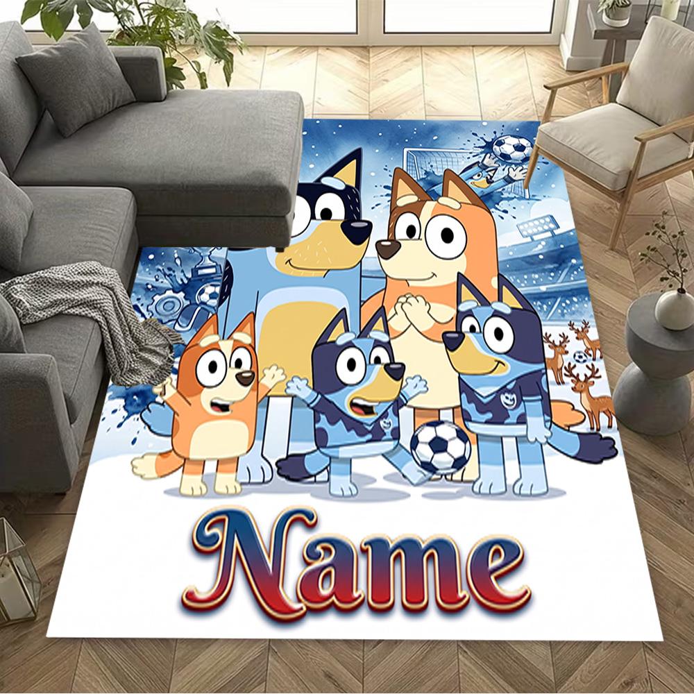 Bluey's Soccer Adventure Customized Name Floor Mat Perfect for Foyer Entryway Dining Room Hallway Anti-slip Rug Decorate Offices