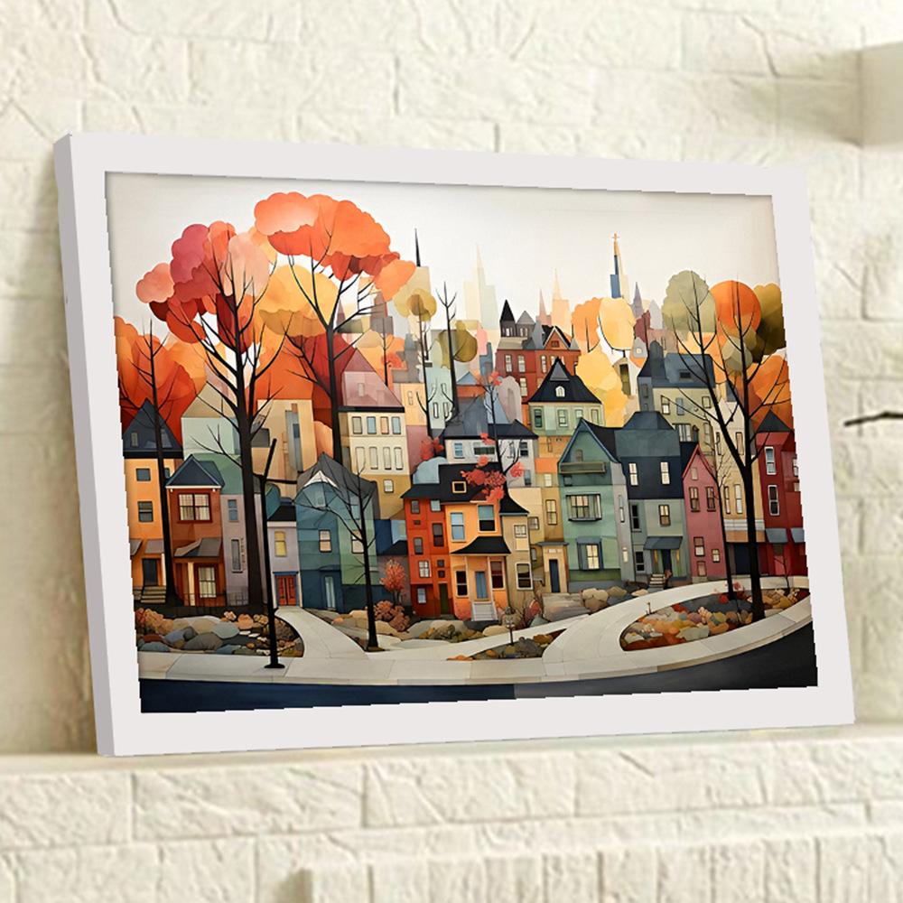 Dipinto su tela con paesaggio di villaggio con cornici Arte da parete Quadro da appendere Disegna Soggiorno Decorazione per la casa Regalo di compleanno