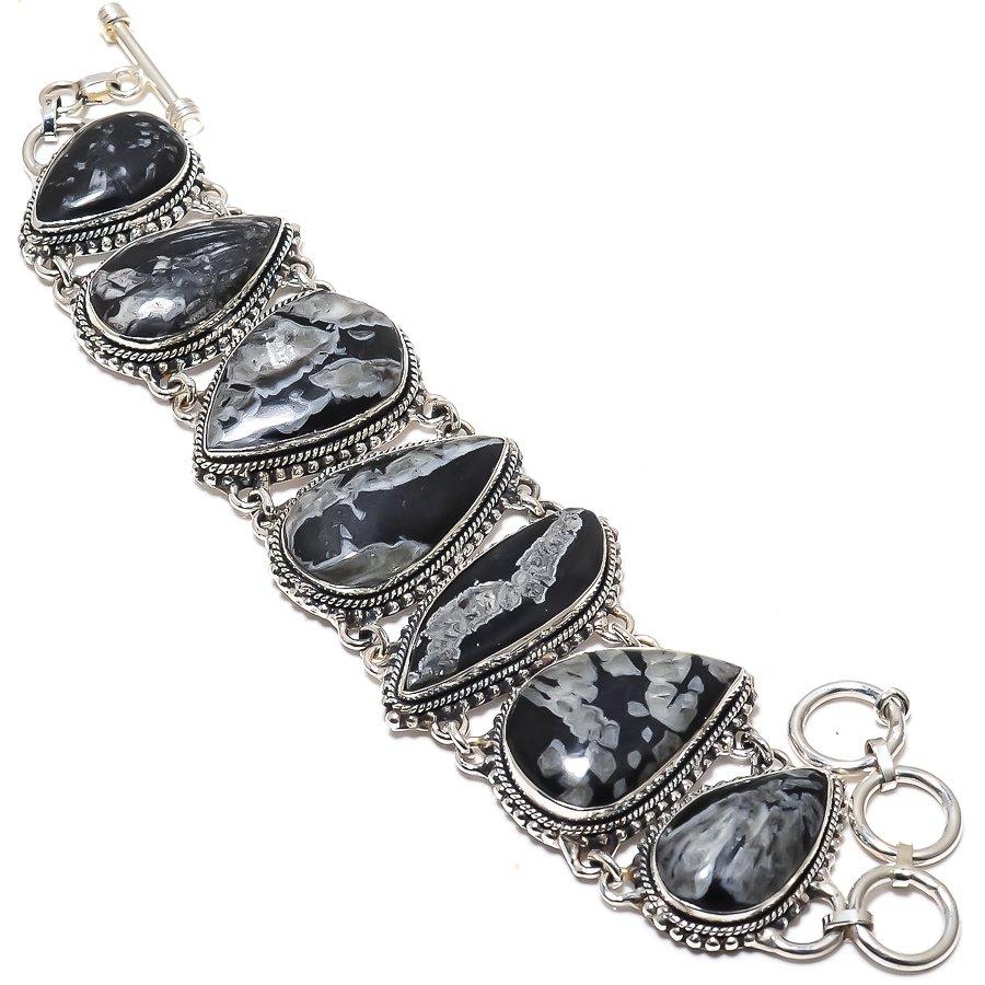 

Chrysanthemum (Flower Stone) Gemstone 925 Silver Bracelet 7-8 JCB360-36