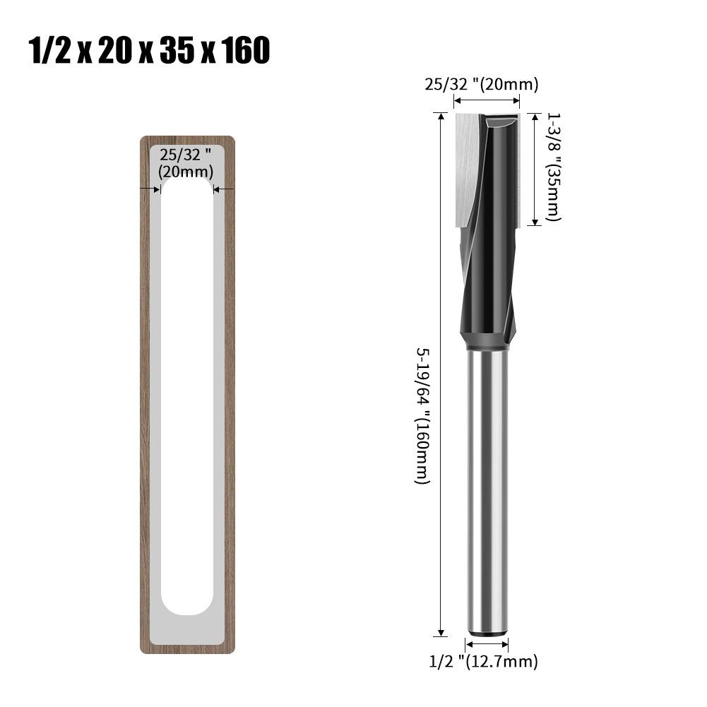 

Фреза шпоночная удлиненная для замочной скважины Нижняя фреза Спиральная пазовая фреза Дверная панель Daluo электромеханическая деревообрабатывающая фреза 1/2X20X35X160