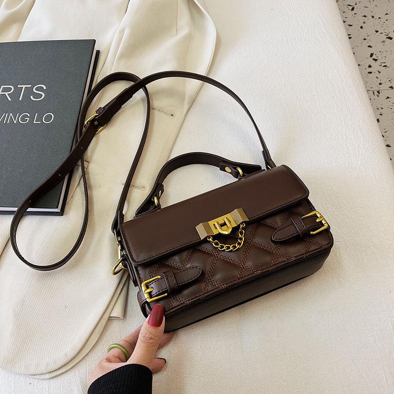 Premium texture small bag women's new fashion retro versatile diamond shoulder bag portable messenger small square bag