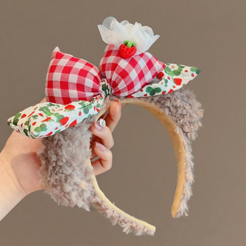 Cute Bow Bear Plush Headband Female Autumn And Winter Fluffy Brown Ears Headband Face Wash Headband Hair Accessories