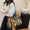 Indian Boho Style Leather Bucket Bag With Tassels And Pouch For Daily Casual Use