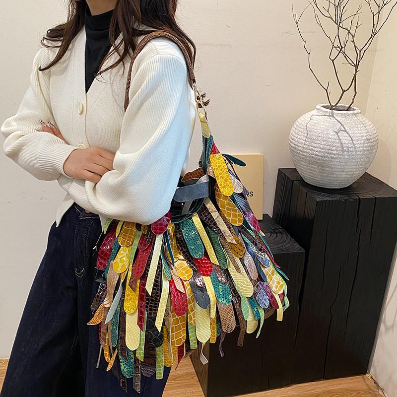 Indian Boho Style Leather Bucket Bag With Tassels And Pouch For Daily Casual Use