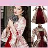 Long Printed Sleeved Court Evening Dress Large Trumpet Sleeves Stage Costume