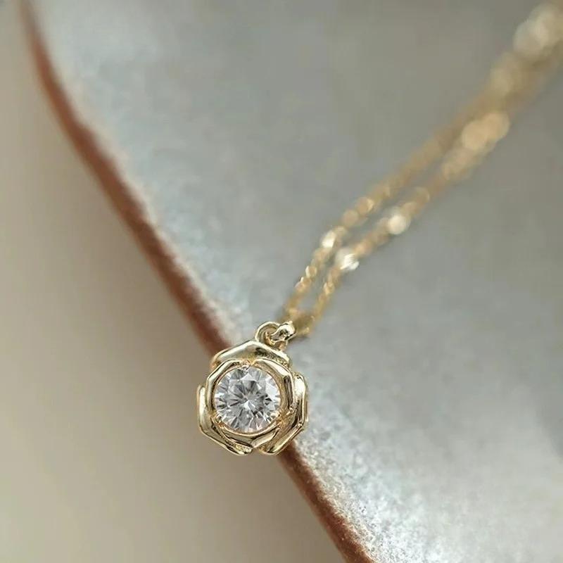 

Jkeli 925 Sterling Silver Plated 14k Gold Shiny Zircon Flower Necklace for Women Girl Korean Temperament Exquisite Jewelry Gifts золотой