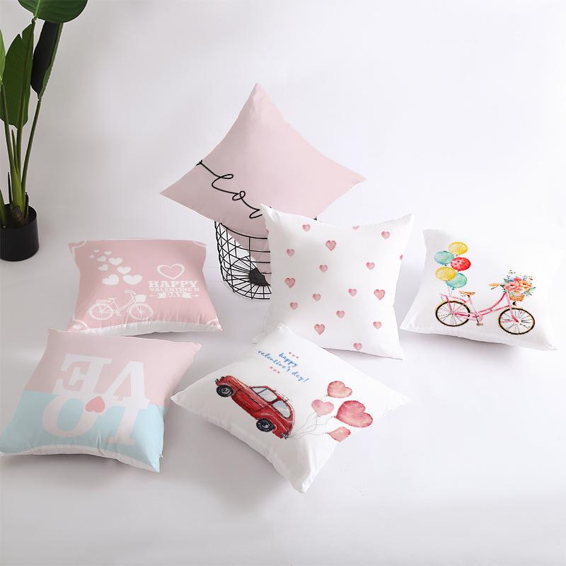 Pink Series Valentine's Day Peach Skin Pillowcase Home Sofa Cushion Cover Square Pillowcase