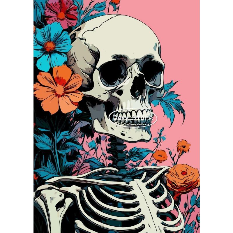 Vintage Floral Skeleton Skulls Pop Art Posters and Prints Canvas Painting Wall Picture for Living Room Home Decoration Cuadros
