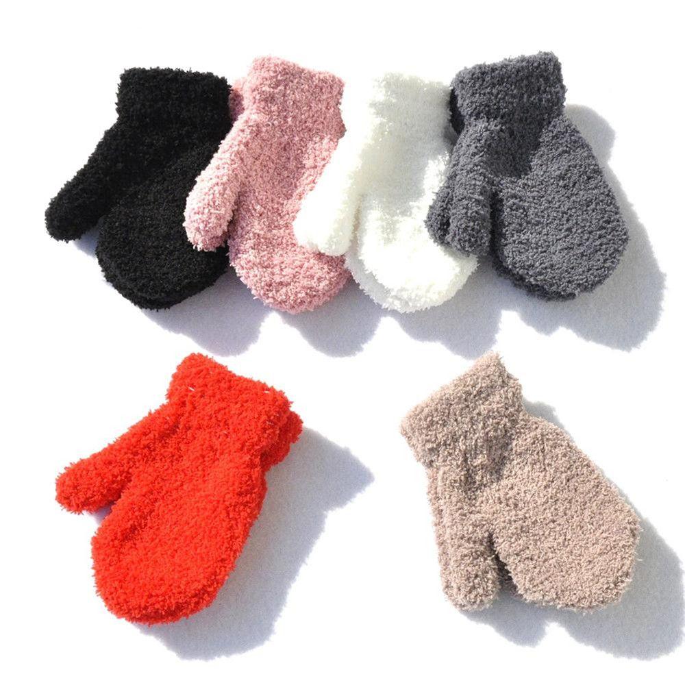 Hot Sale Winter Soft Warm Baby Lovely Full Fingers Kids Gloves Coral Plush Mittens Candy Color