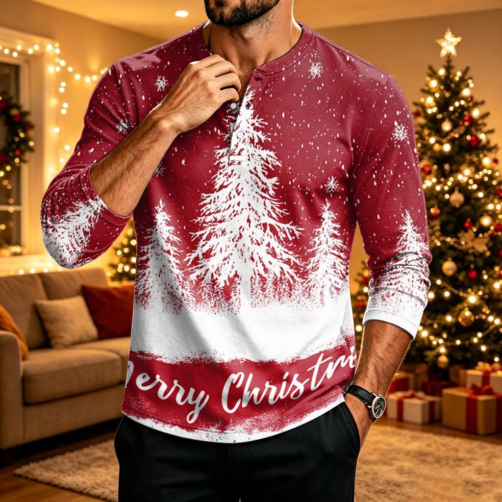 Men's Long Sleeve Shirt Christmas Print Holiday Casual Top