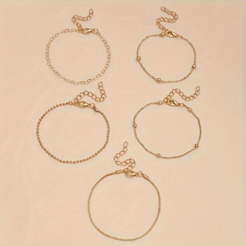 5pcs Retro Alloy Bead Bracelet Set Multilayer Bracelet Set New Box Chain Simple Fashion Bracelet