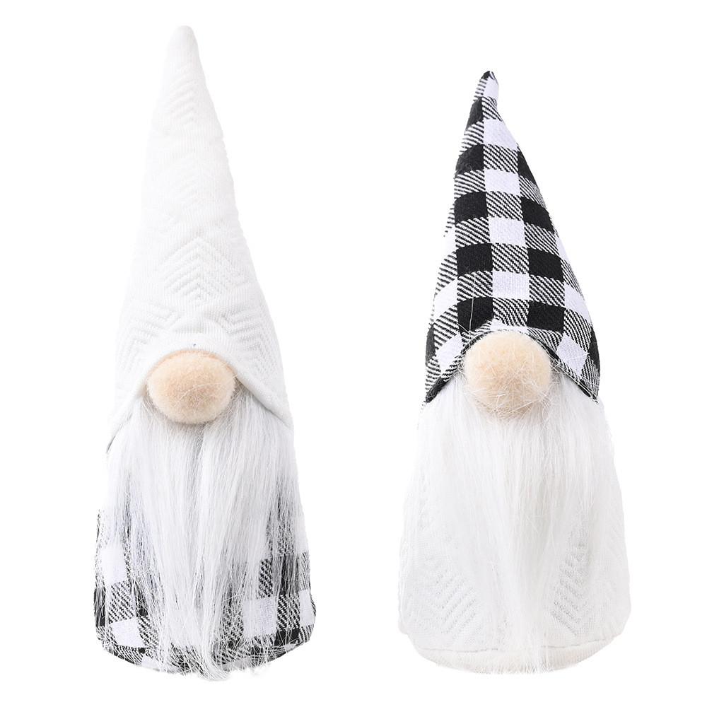 Santa Christmas Figurine Black White Checkered Fabric Tree Decoration Mantel
