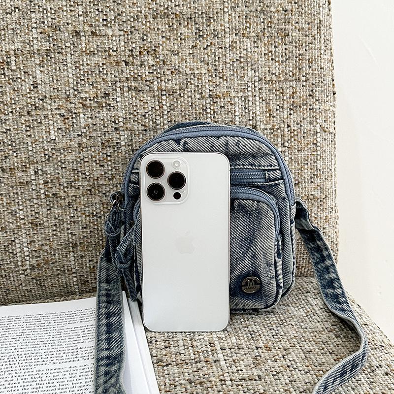 Borsa Quadrata Piccola Borsa da Donna per Cellulare Borsa a Spalla in Denim Borsa a Tracolla da Pendolare