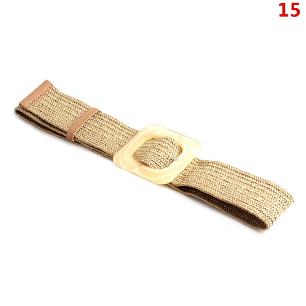 Casual Wide Bohemian Wooden Buckle Waistbelt Straw Belt Elastic