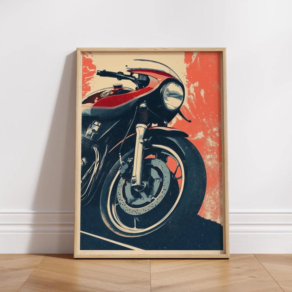 Vintage Cafe Racer Poster – Grunge Motorcycle Wall Arts Rustic Garage Decor Bold Bike Print Retro Biker Gift Industrial Vibes