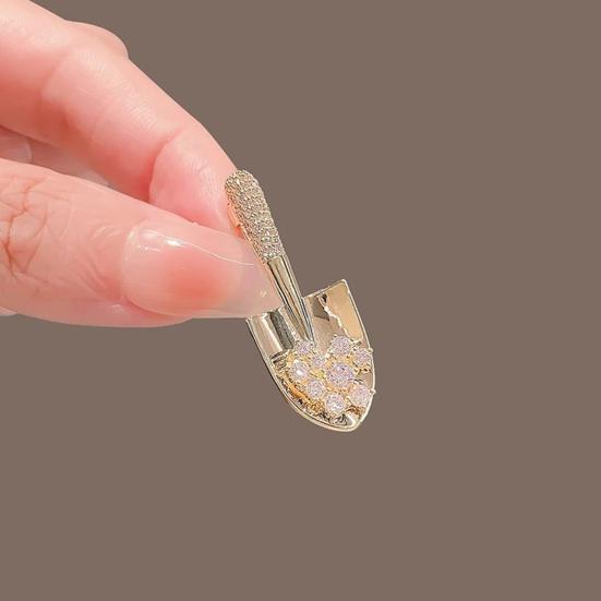 Women Brooch Rhinestone Shovel Shape Anti-slip Wear-resistant Coat Collar Hat Scarf Decoration Clothes Pin Garment Jewelry