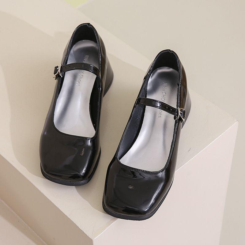 Feeënschoenen retro zilver Franse avondwind niche vierkante neus zachte enkele schoenen damesschoenen dikke hak Mary Jane damesschoenen hoge hakken