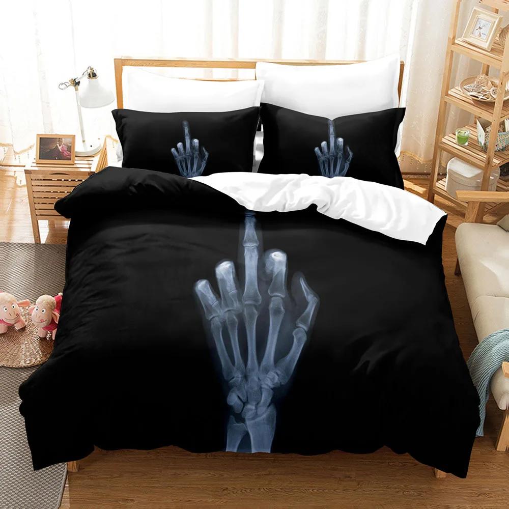 Eller Yorgan Kılıfı Seti 3D Baskı Siyah Beyaz Yağmur Parmak Polyester Yorgan Kılıfı King Queen Boyut Erkek Kız Genç Yatak Takımı için