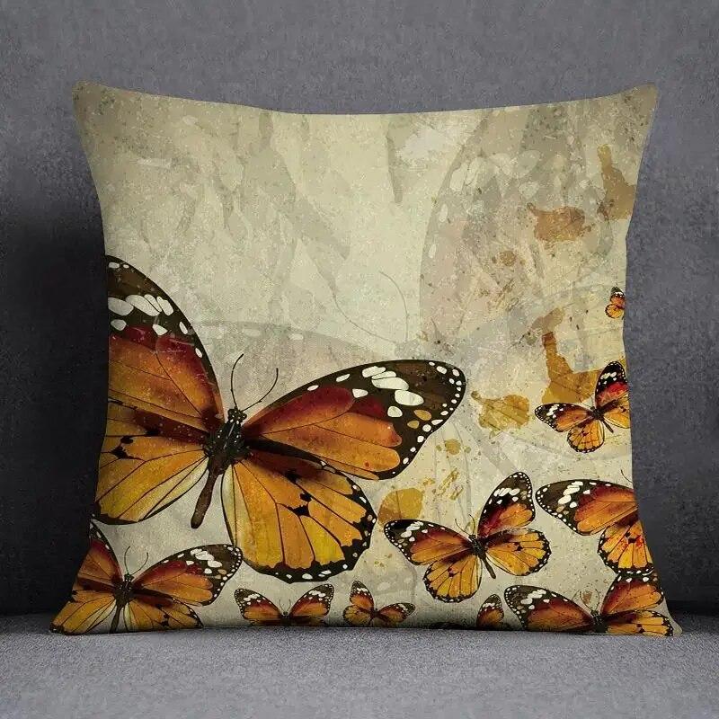 Fronha de almofada quadrada borboleta retrô para decoração de casa e escritório
